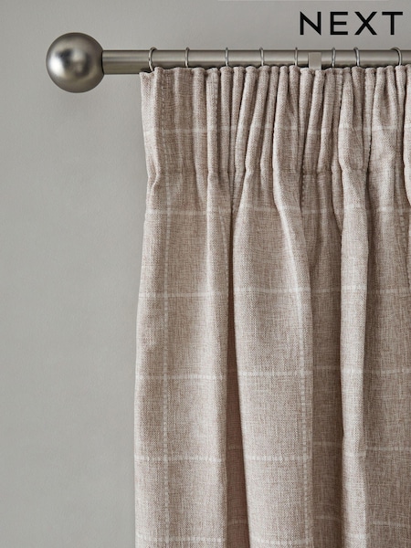 Natural Windowpane Check Pencil Pleat Curtains (860670) | €50 - €110