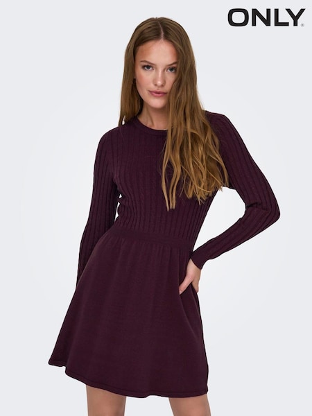 Rød - Only Cable Detail Fit And Flare Knit Dress