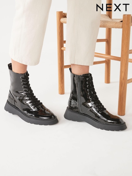 Black Patent Regular/Wide Fit Forever Comfort® Lace-Up Boots (861255) | €8.50