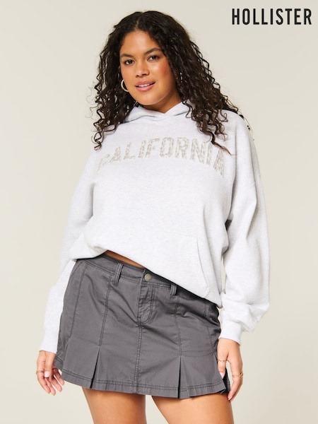 Grå - Hollister Low Rise Twill Pleated Mini Skirt
