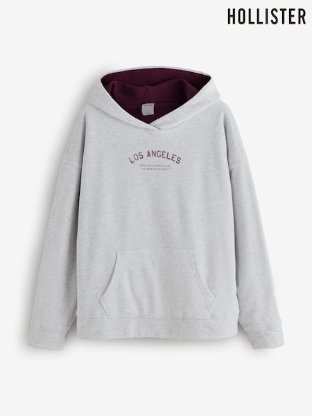 Сұр - Hollister айналмалы спорттық графикалық Худи