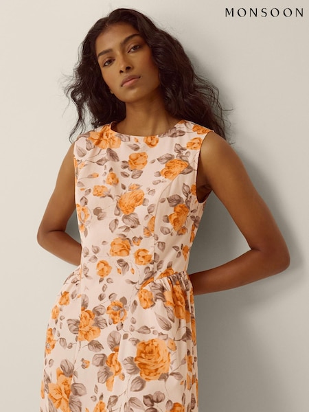 Orange - Monsoon Lori Sleeveless Floral Midi Dress