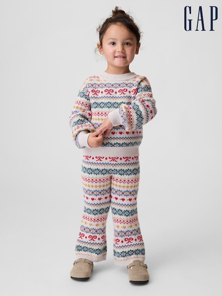 Crem cu model Fairisle - Gap Pantaloni tricotati evazați (6luni-5ani)