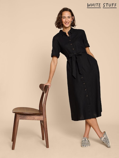 White Stuff Black Beth Linen Blend Shirt Dress (862026) | €54