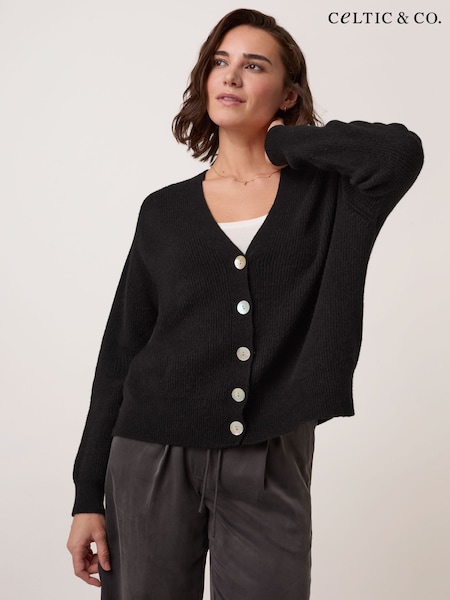 Preto - Celtic & Co. Studio Slouchy Ribbed V-neck Cardigan
