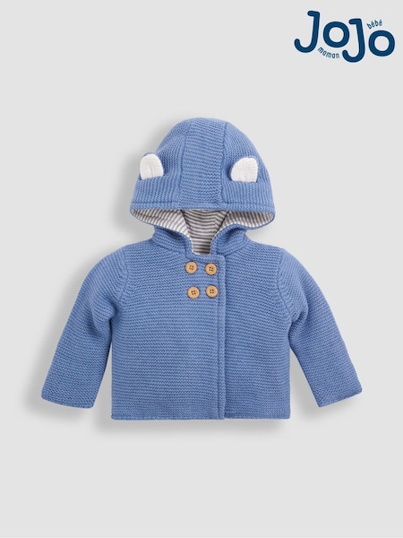 JoJo Maman Bébé Denim Blue Bear Hooded Baby Cardigan (8622L4) | R$ 235