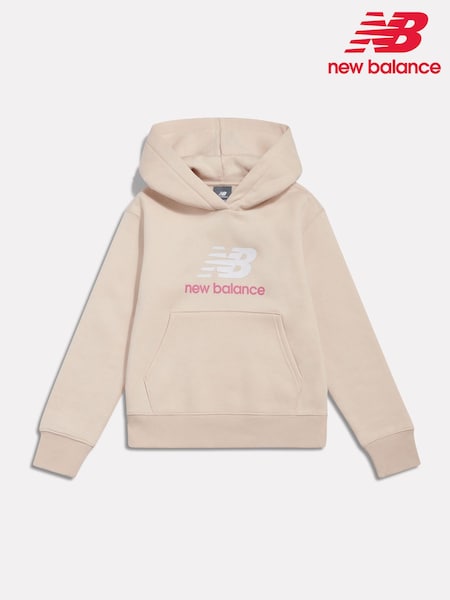 Cream - New Balance Brush Back Stacked Logo Hoodie