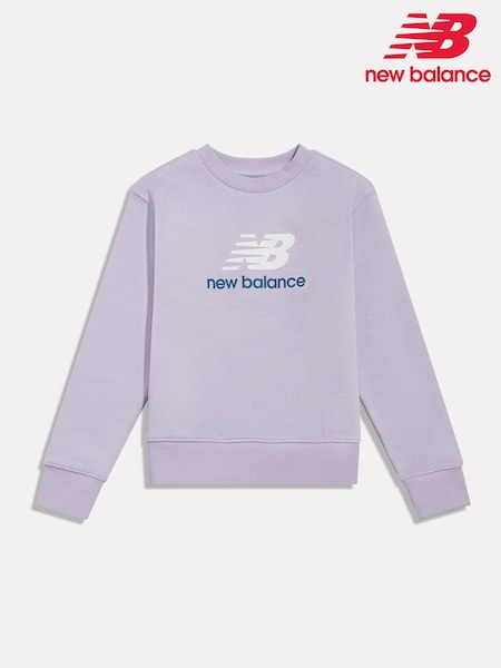 Lila - New Balance Girls Brush Back Stacked Logo Crew Neck Sweat Top