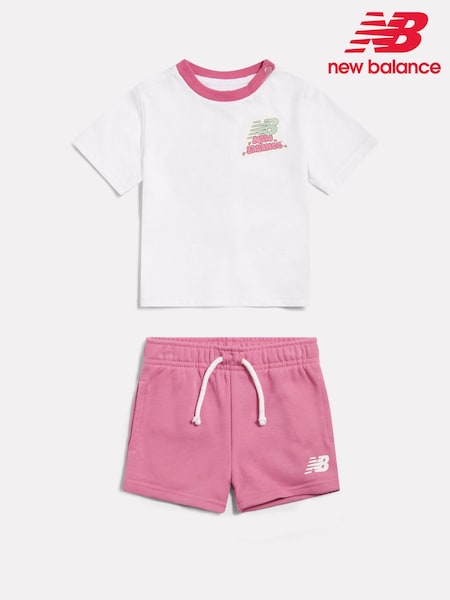 White - New Balance Sticker Graphic T-shirt & Shorts Set