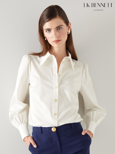 LK Bennett White 100% Cotton Sonya Shirt (862733) | ₪749