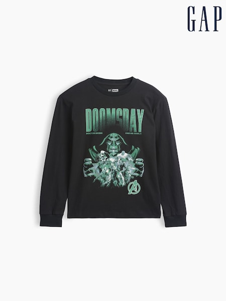Black Dr Doom - Gap Marvel Relaxed Graphic Long Sleeve T-shirt (4-13yrs)