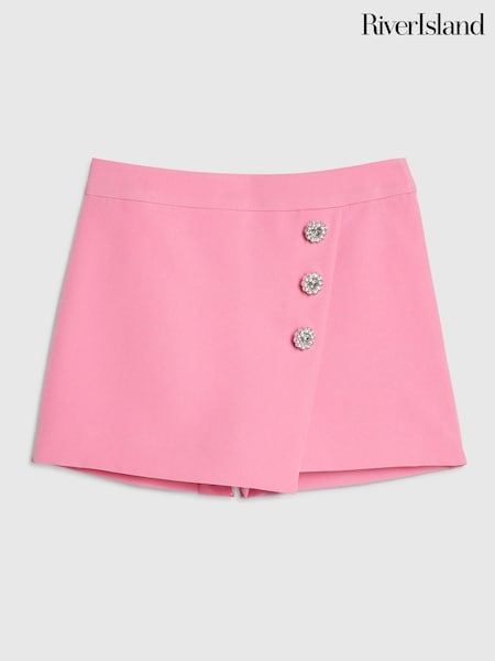 Pink - River Island Bow Button Skort