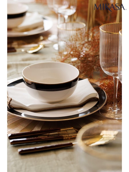 Mikasa Set of 4 White Luxe Deco China Dinner Plate Gold Rim Dinner Plate (863068) | €65