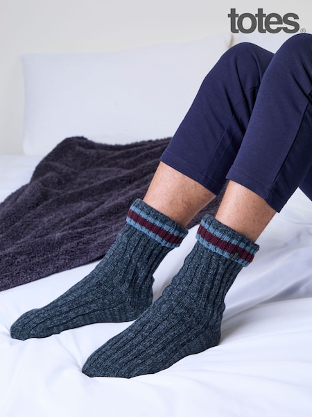 Blue - Regular Totes Chunky Slipper Socks With Fleece Lining