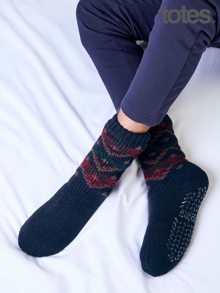 Blue - Regular Totes Fair Isle Slipper-sox With Sherpa Lining Socks