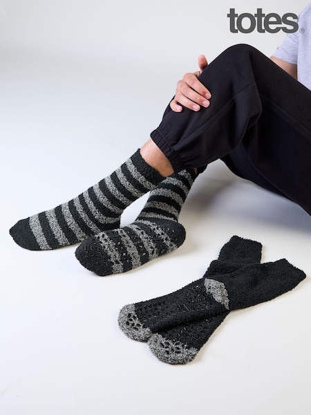 Black - Regular Totes Super Soft Cosy Slipper-sox Socks 2 Pack