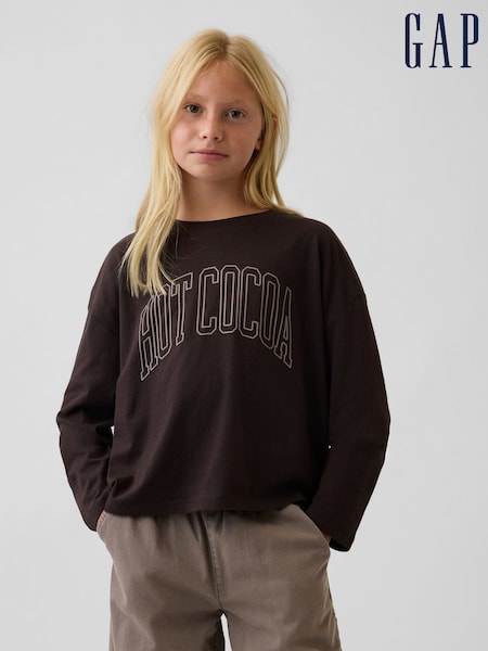 Tumši brūns - Gap Oversized Graphic Long Sleeve T-shirt (4-13yrs)