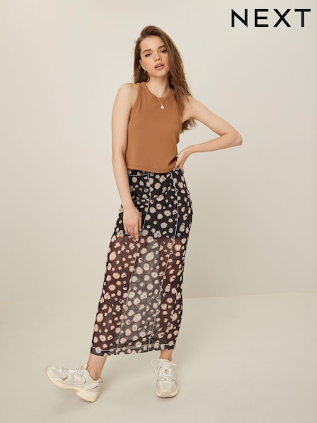 Черный, со звериным принтом - Mesh Midi Skirt (863276) | €6