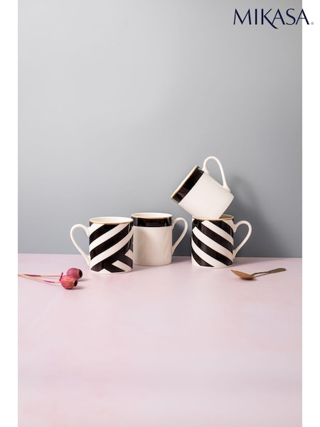 Mikasa Set of 4 White Luxe Deco Striped Fine China Mug (863278) | €47