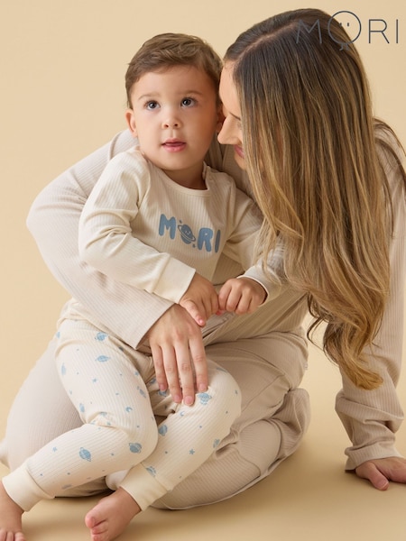 Cream - Mori Space Placement Print Supersoft Ribbed Pyjamas Set