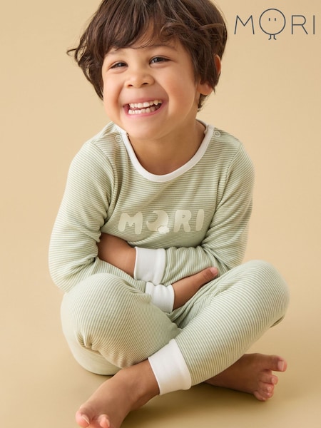 Green - Mori Sage Stripe Supersoft Pyjamas Set