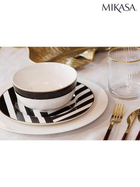 Mikasa Set of 4 White Luxe Deco Gold Rim Striped China Bowl (863477) | €44