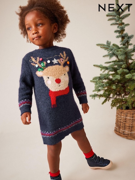 Navy Blue Reindeer Jumper Dress (3mths-7yrs) (863632) | €11 - €13