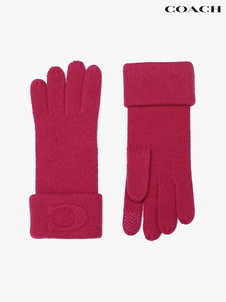 Pink - Coach Signature Embossed Knit Gloves