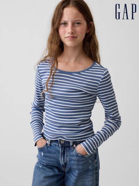 Blue Stripe - Gap Rib Long Sleeve T-shirt (5-13yrs)