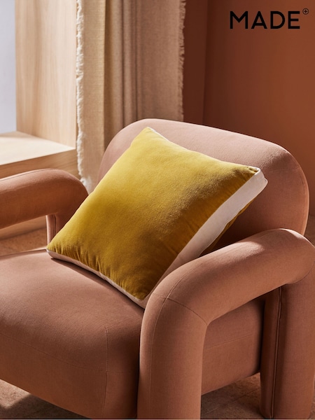 MADE.COM Ochre Yellow Petra Cotton Velvet Boxy Cushion (863837) | €40