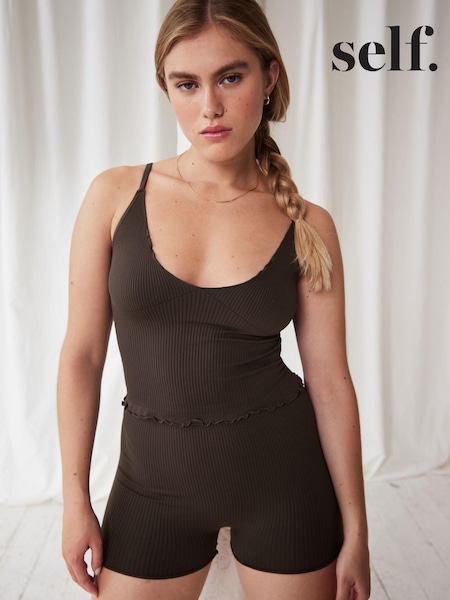 self. Chocolate Brown Ribbed Seamfree Sleep Set (863844) | €19.50