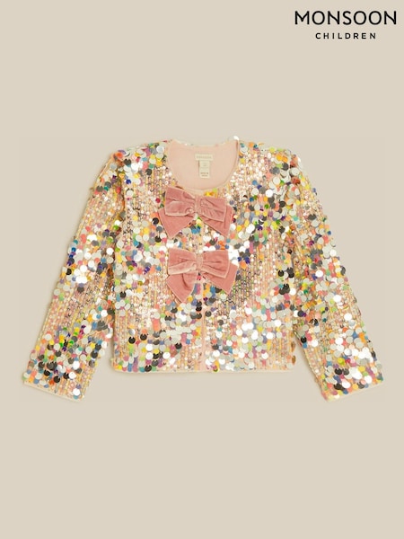 Gold - Monsoon Zoe Velvet Bow Rainbow Sequin Jacket