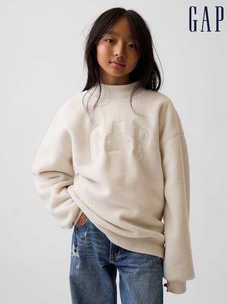 Cream - Gap Sherpa Oversized Mock Neck Logo Sweatshirt (4-13yrs)