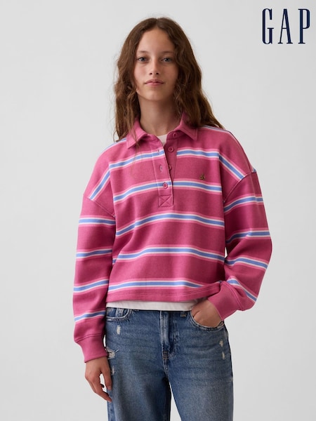 Rosa gestreift - Gap weit geschnittenes Oversized-Polo-Sweatshirt (4–13Jahre)