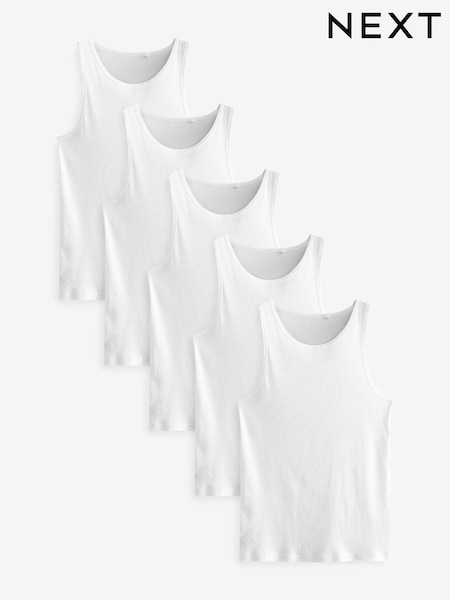 White Ribbed 5 Pack 100% Cotton Vests 5 Pack (864558) | €25