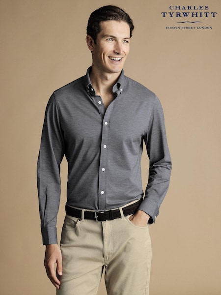 Gri - Cămașă elastică cu nasturi pe Jerseu patru fesuri Charles Tyrwhitt (864917) | 559 LEI
