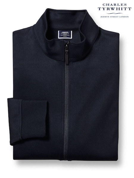 Albastru - Jachetă Charles Tyrwhitt cu guler înalt, 100% bumbac, performanță, mânecă lungă (865133) | 596 LEI