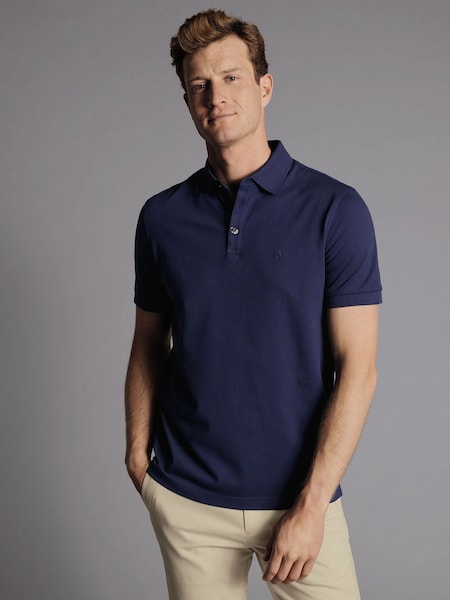 Charles Tyrwhitt Blue Solid Short Sleeve Cotton Tyrwhitt Pique Polo Shirt (865195) | €73