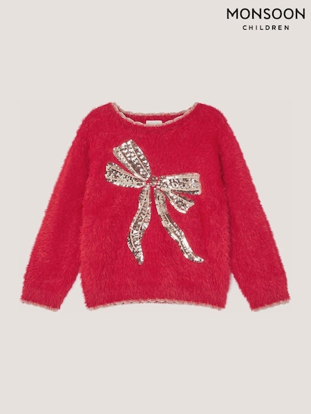 Red - Monsoon Sequin Bow Jumper