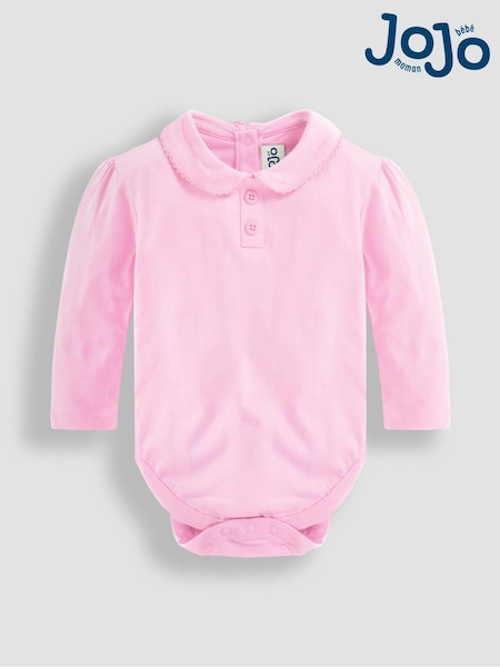 JoJo Maman Bébé Pink Plain Long Sleeve Peter Pan Bodysuit (8652A6) | AED82