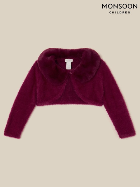 Red - Monsoon Baby Detachable Collar Fuzzy Cardigan