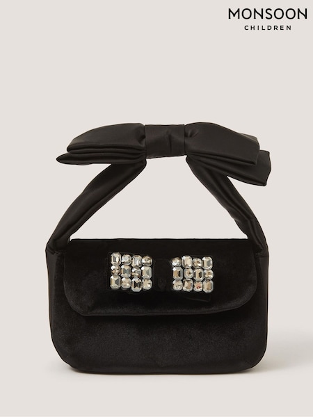 Black - Monsoon Gemstone Bow Velvet Bag