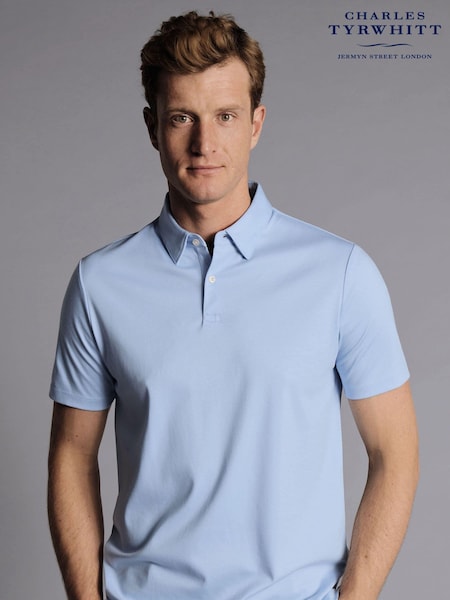 Charles Tyrwhitt Blue Plain 100% Cotton Short Sleeve Jersey Polo Shirt (865362) | R$ 590