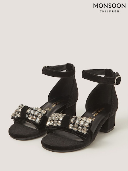 Black - Monsoon Embellished Velvet Two-part Heel Sandals