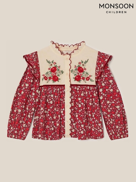 أحمر - Monsoon Ditsy Floral Embroidered Blouse