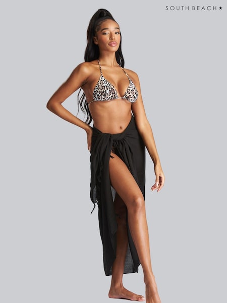 South Beach Black Crinkle Viscose Fringed Sarong (865507) | €23