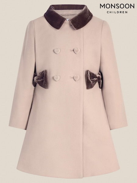 Brown - Monsoon Charlotte Velvet Bow A-line Coat
