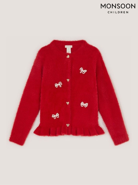 Czerwony - Monsoon Pearl Bow Fluffy Cardigan