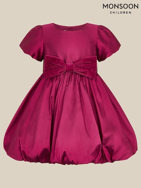 Red - Monsoon Baby Velvet Bow Bubble Hem Dress