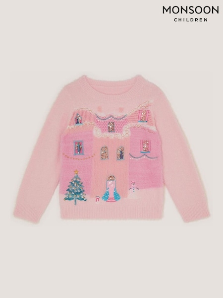 Pink - Monsoon House Scene Knit Christmas Jumper